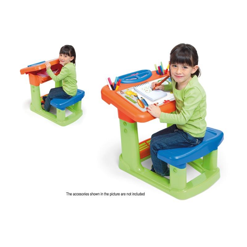 Adjustable Kids Drawing Desk with Storage & Seat