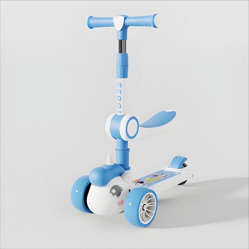 Kids Three Wheel Scooter With Light And Chair - Green