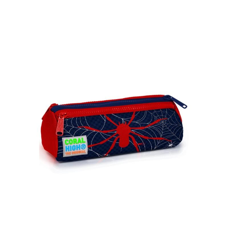 Coral High Kids Pencil Bag Spider Patterned Navy Blue Red