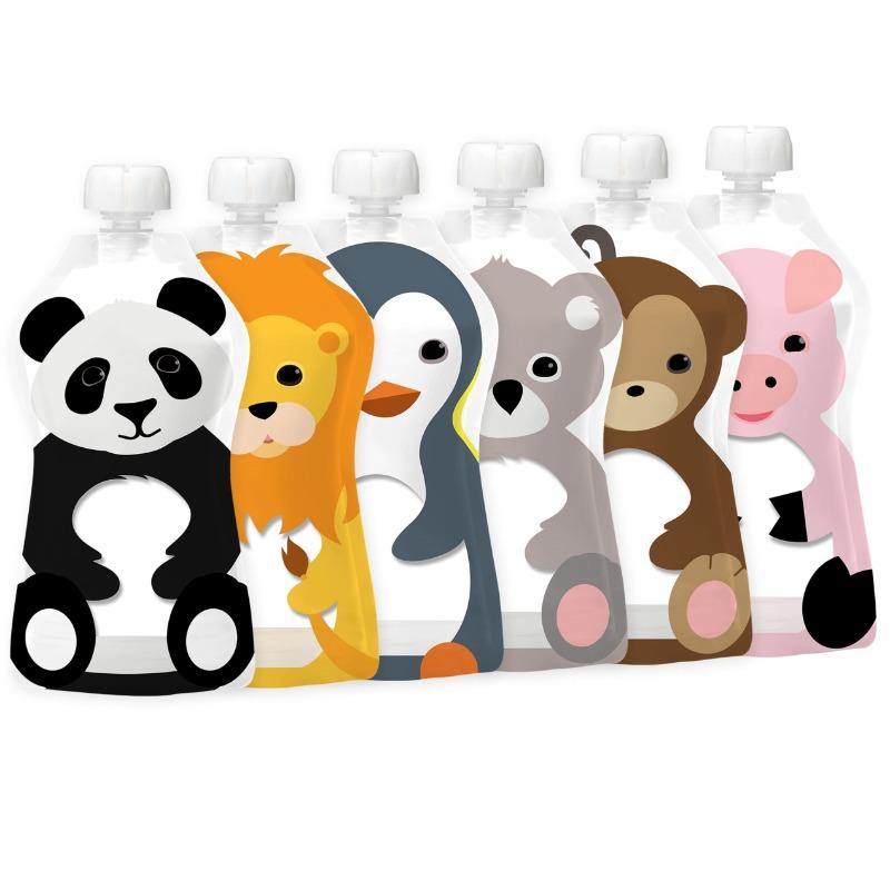 Squooshi Reusable Food Pouches Large Animal - 6 Pack
