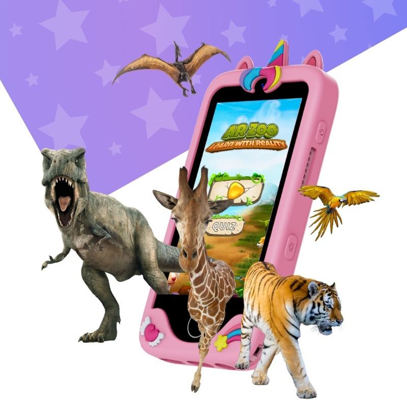 هاتف تعليمي للأطفال بشاشة بدون إجهاد للعين وكاميرا عالية الدقة ومحتوى تعليمي مدمج وتحكم رقابي للوالدين مع تحديد وقت الشاشة والتطبيقات ومكالمات طوارئ عبر الواي فاي ومتجر تطبيقات آمن للأطفال – تصميم يونيكورن وردي