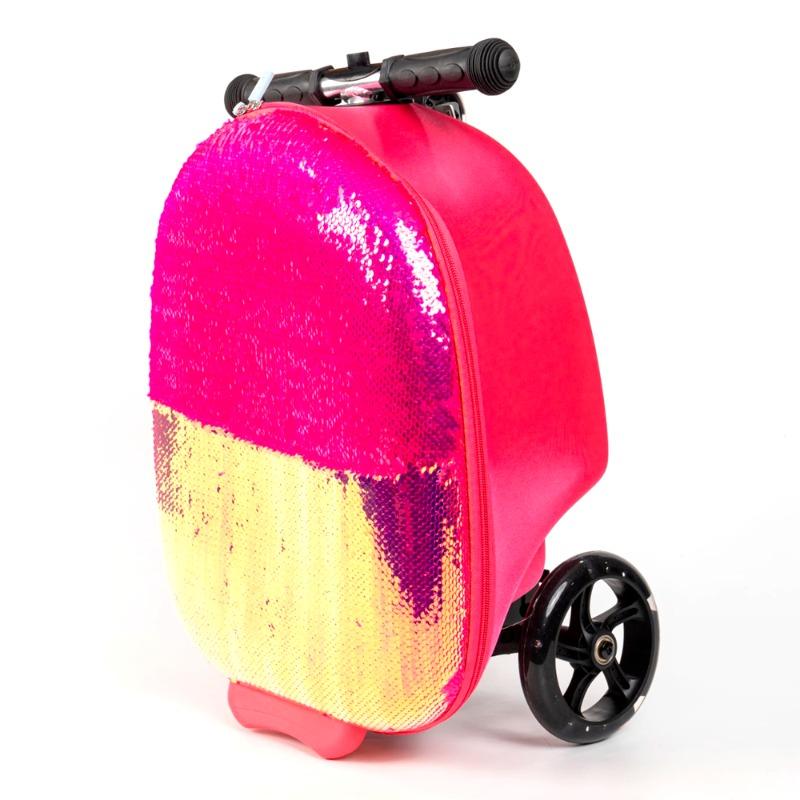 إيفا - حقيبة سفر سكوتر باللونين الذهبي والوردي مزينة بالترتر - 19 إنش