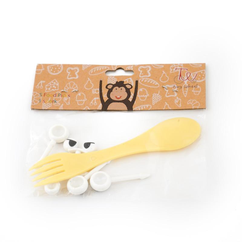 تايني وييل - 2 في 1 ملعقة و شوكة مع 5 أعواد طعام - أصفر