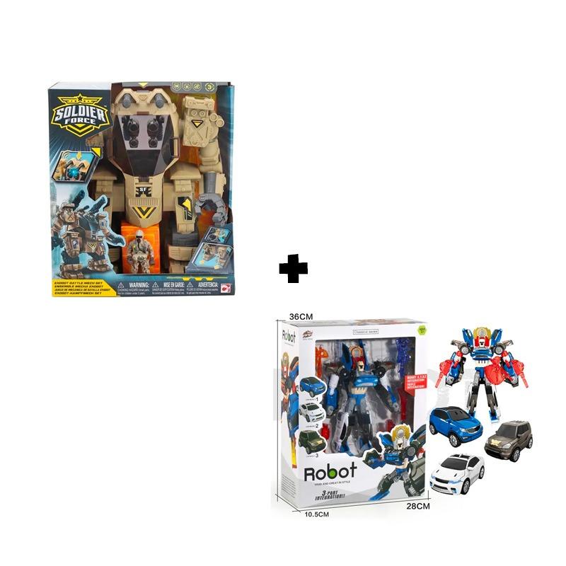 Soldier Force Mech Set + 3-in-1 Blue Robot Bundle