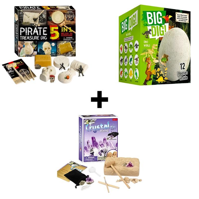 Bundle 5 - Excavation Kit Pirate Series And Jumbo Dinosaur And Crystal Kit