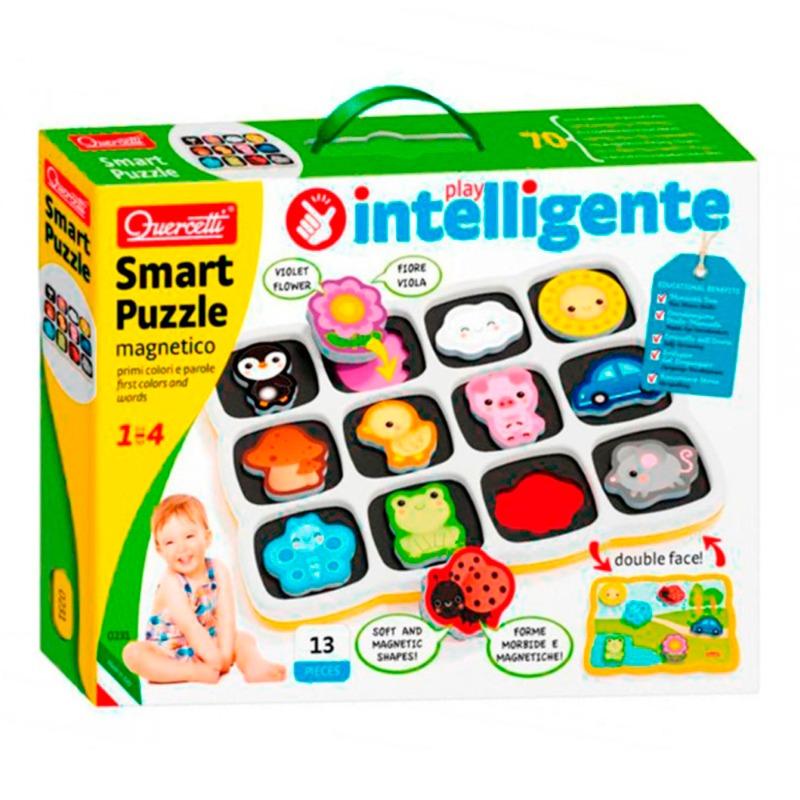 Quercetti Magnetic Puzzle Teaches Colors and First Words - 13 Pieces