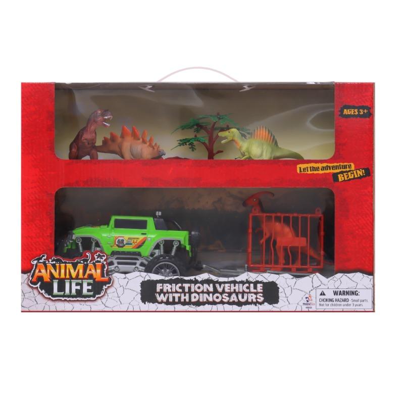 Animal Life Friction Car And Dino 10 Pcs Set