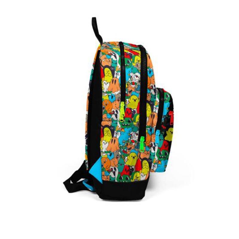 Coral High Kids Black Cartoon Patterned Four Compartment School Backpack