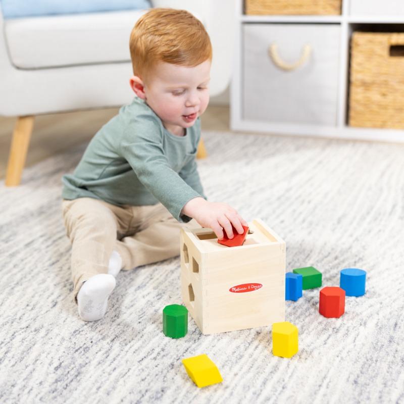 Melissa and Doug Shape Sorting Cube Classic Wooden Toy With 12 Shapes