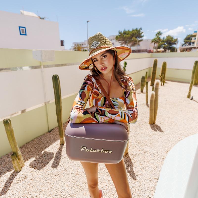 Polarbox Retro Cooler Box Mauve with Brown Leather Strap – 12L