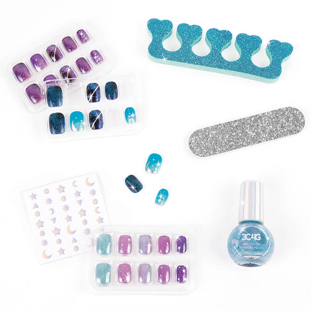 مجموعة أظافر باللونين الأزرق والفضي