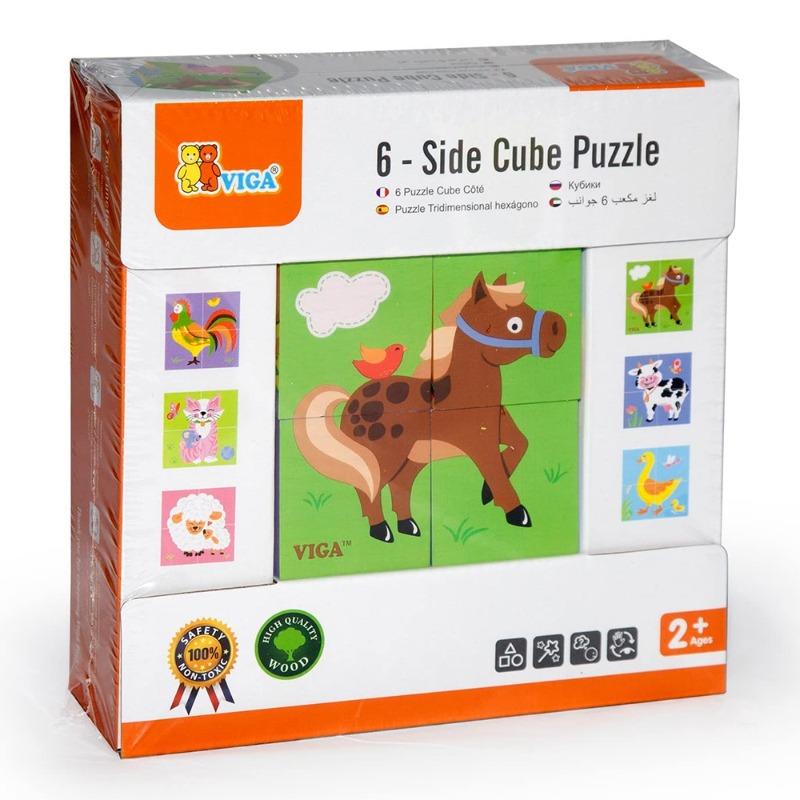 VIGA 6 Side Cube Puzzle - Farm Animals