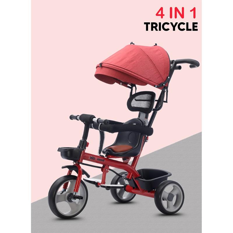 MG Folding Toddler 4-in-1 Tricycle with 360° Swivel Seat – Red
