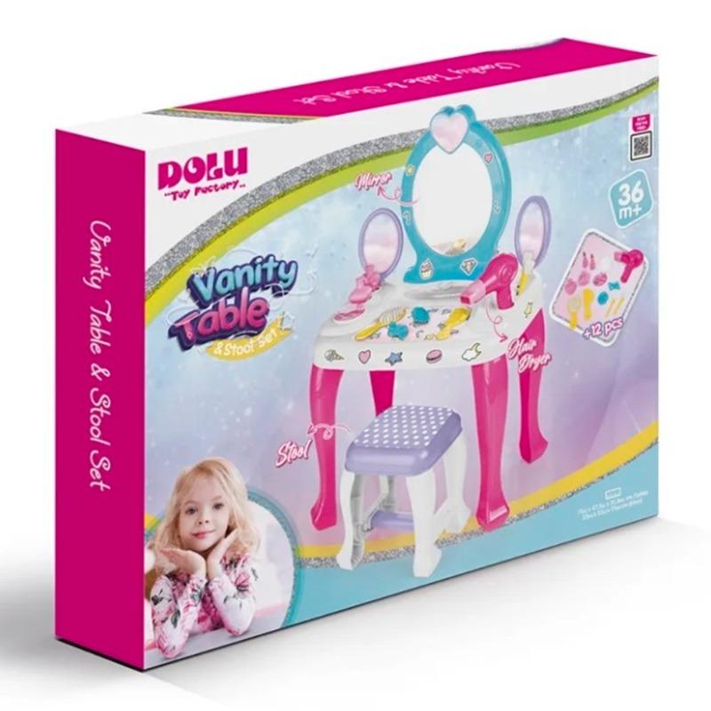 Dolu Unicorn Vanity Table Set with Mirror And Stool - Pink