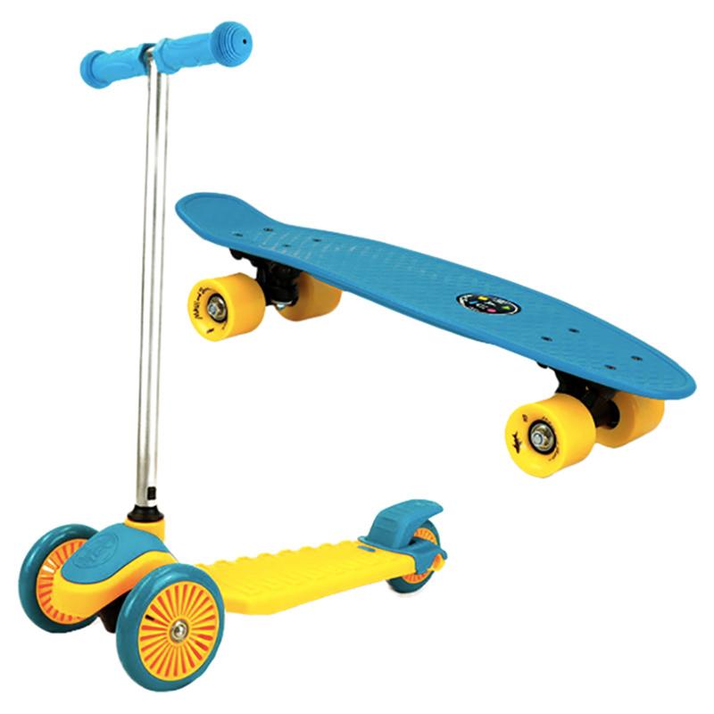 Maui Mini Sharkman Scooter And Skateboard Combo - Blue And Yellow
