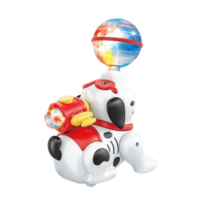 كلب راقص يدور 360 درجة مع ضوء وصوت، أبيض