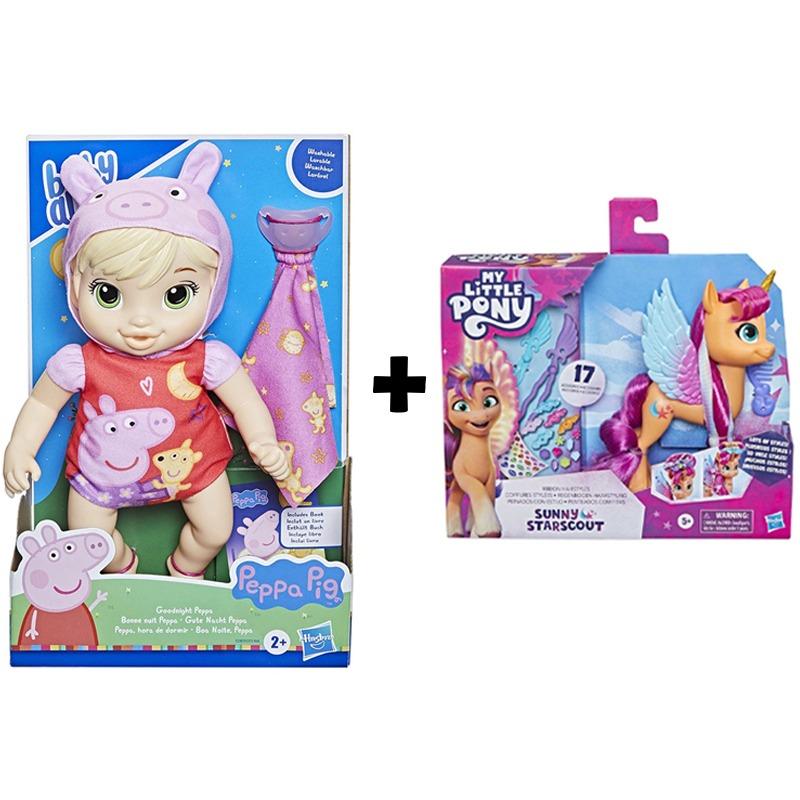 Baby Alive Goodnight Peppa Doll + Ribbon Hairstyles Sunny Starscout Bundle