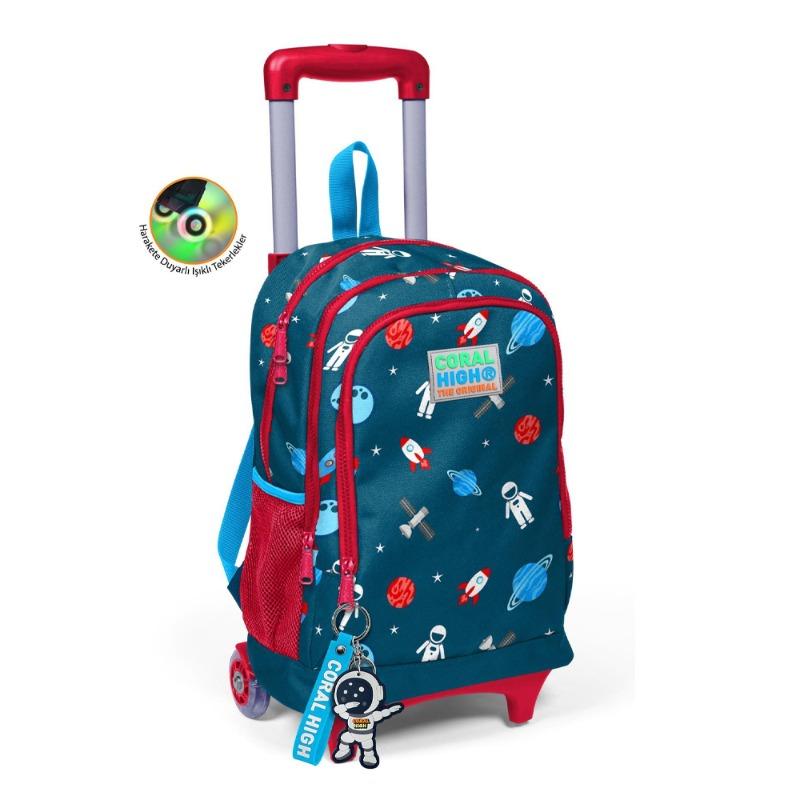 Coral High Kids Trolley School Backpack Indigo Red Space Patterned
