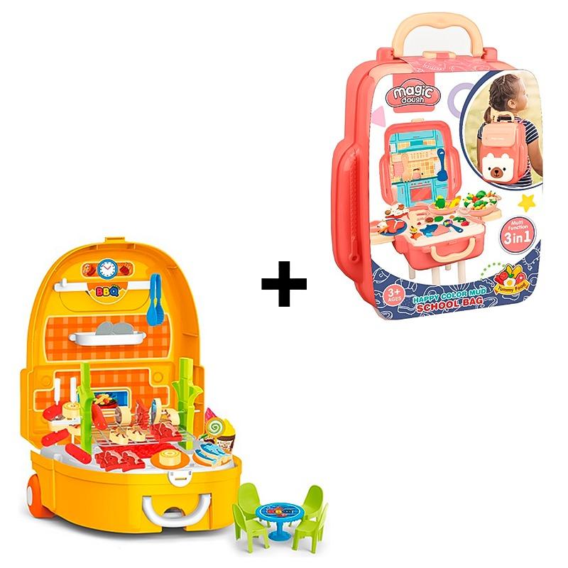 Barbecue Suitcase Set + Magic Dough Colored Mud Bag Yummy Food Bundle