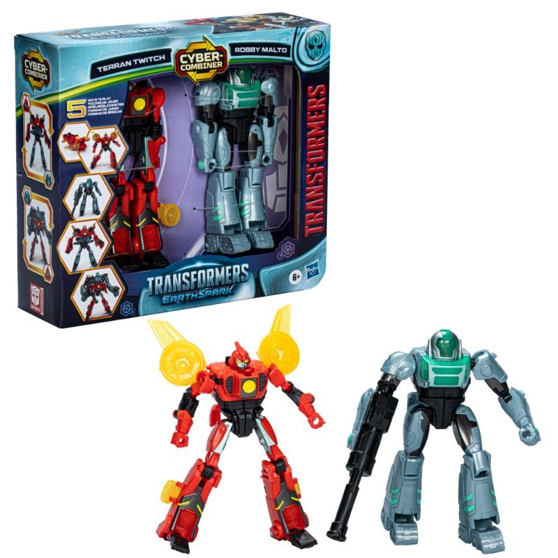 Transformers Earth Spark Cyber Combiner Terran Twitch and Ruby Malto Figures