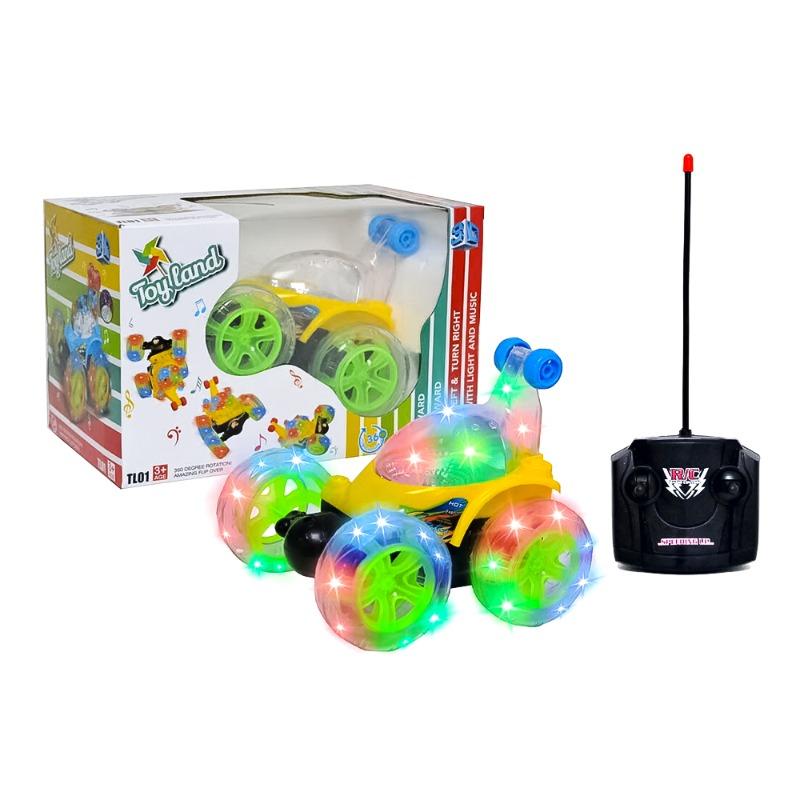 توي لاند - سيارة بهلوانية قابلة لإعادة الشحن 360 درجة مع جهاز تحكم عن بعد لون أصفر