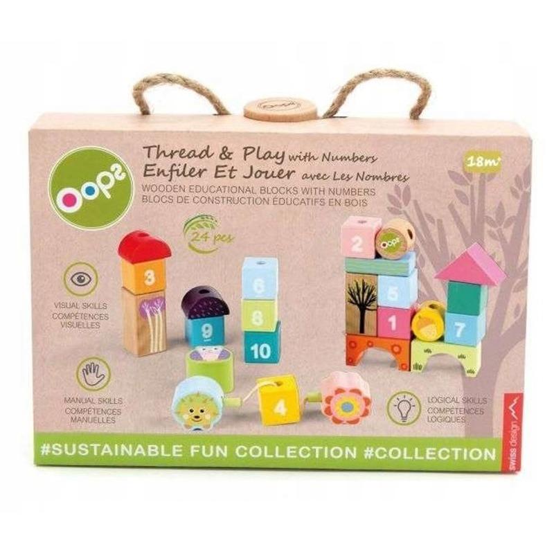 Oops Thread And Play With Wooden Numbers Blocks Toy - 24 Pcs