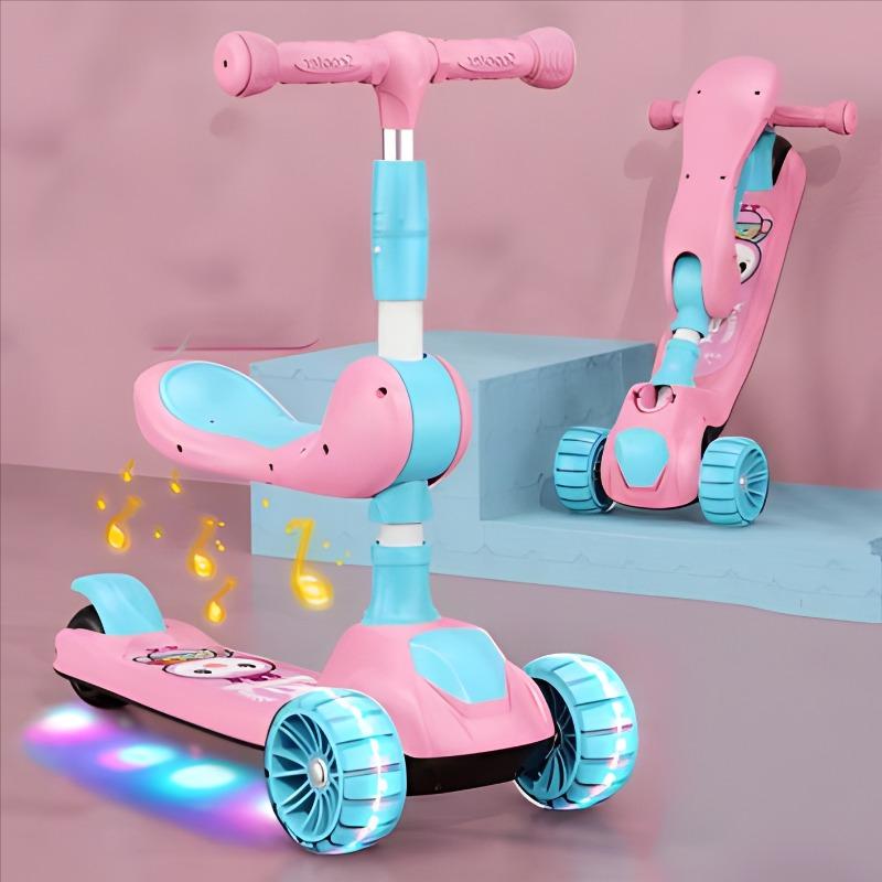 Kids Three Wheel Scooter With Light And Chair - Green