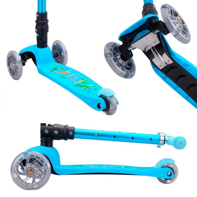 بولد كيوب - سكوتر ثلاثي العجلات قابل للطي على شكل ديناصور (أزرق)