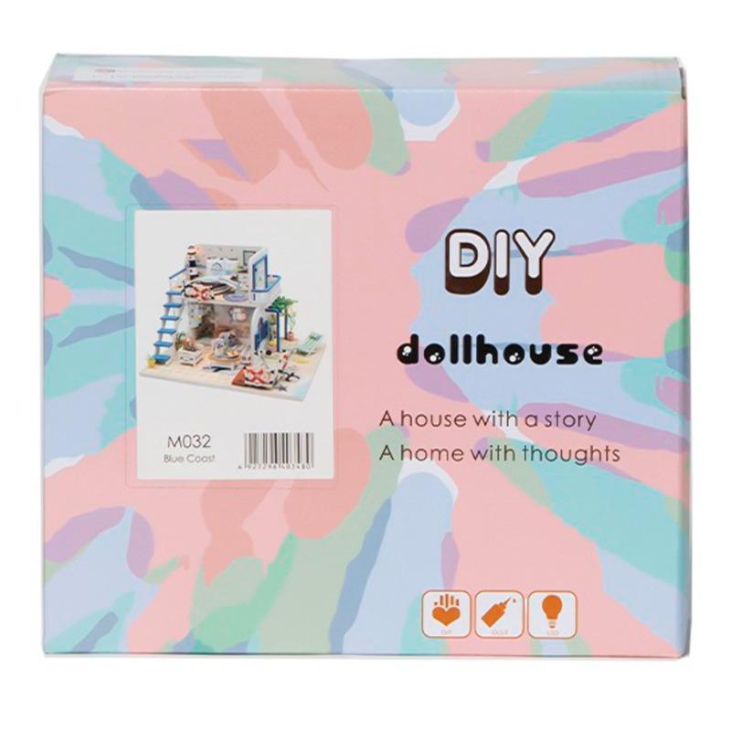 بيت الدمى الخشبي المضيء الصغير