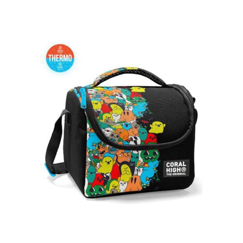 كورال هاي - صندوق غداء حراري للأطفال أسود، بنقشة كرتونية