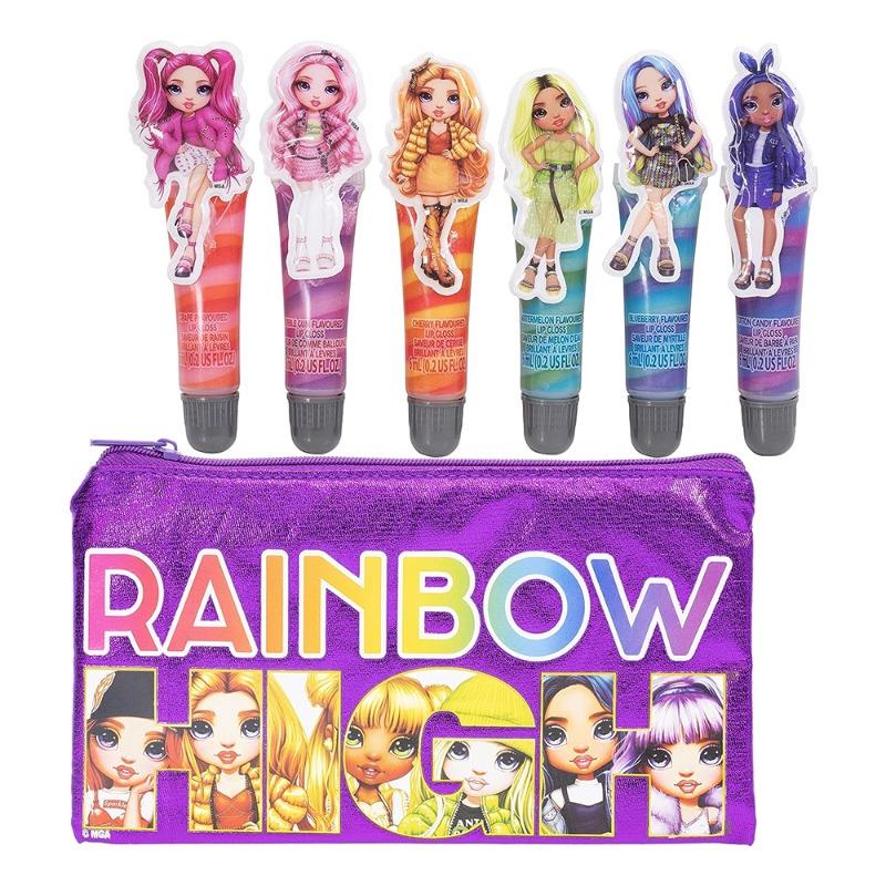 رينبو هاي - مجموعة ملمع شفاه مع حقيبة - 6 قطع