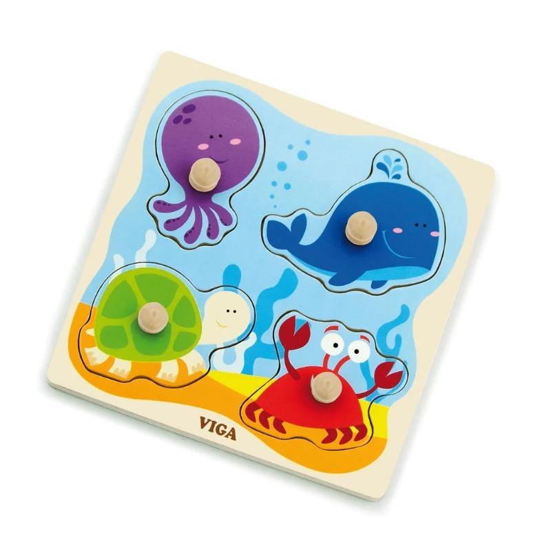 VIGA Flat Puzzle With Big Wooden Knob - Sea