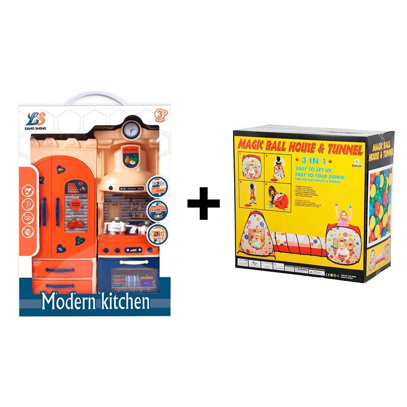 حزمة المطبخ المودرن مع أضاءة و موسيقى + خيمة الانشطة واللعب 3 في 1
