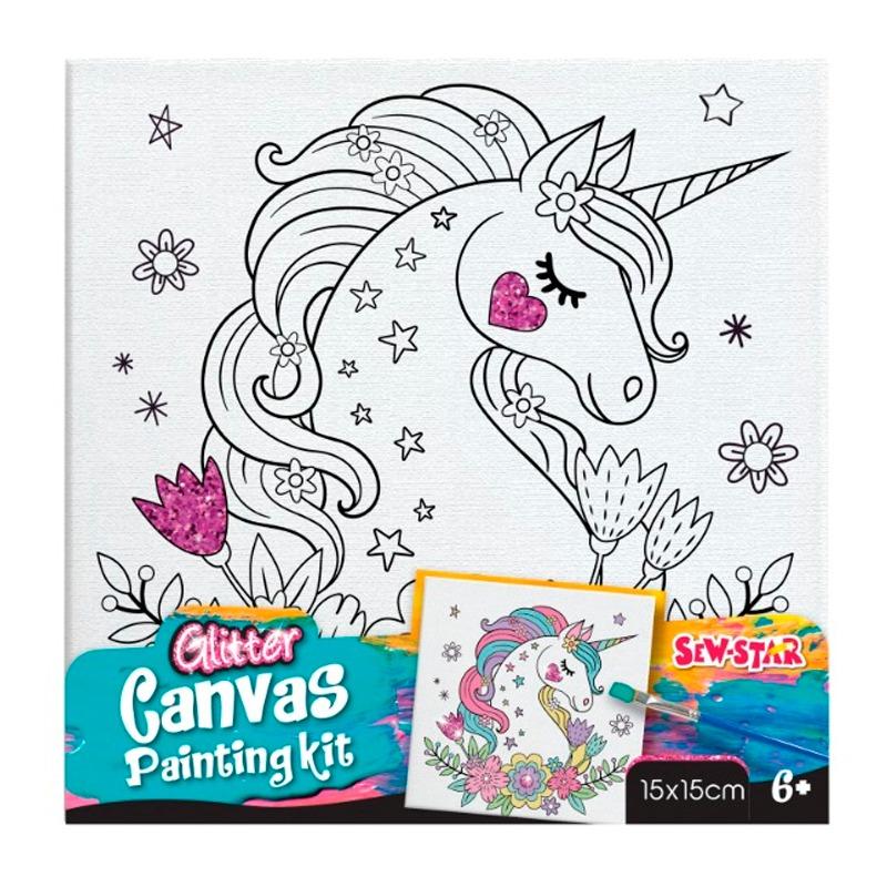 Sew Star Glitter Canvas Painting Kit - Unicorn