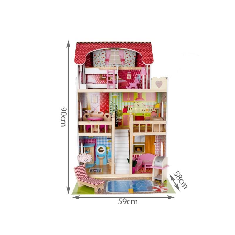 Kidland Little Angel Kids Wooden Dollhouse Multi Level Pretend Play Set