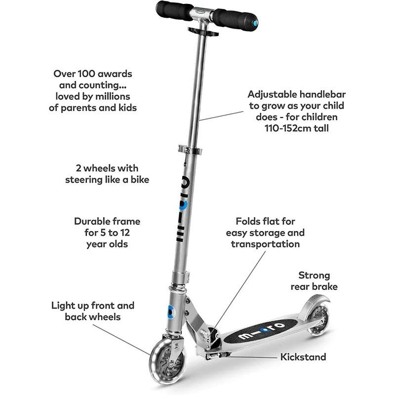 مايكرو - سكوتر سبرايت بإضاءة ليد لون فضي