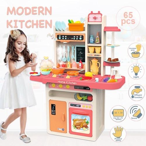 Modern Kitchen Play Set With Light Music And Water/Pink - 65pcs