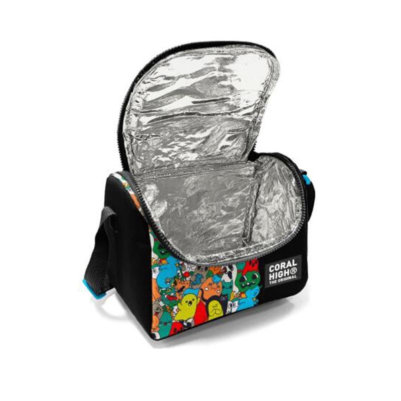 Coral High Kids Black Cartoon Patterned Thermo Lunch Box