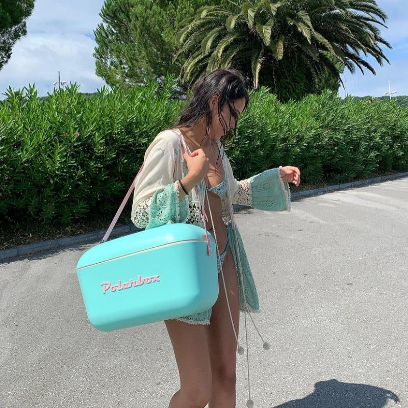Polarbox Retro Pop Cooler Box – Cyan with Baby Rose Strap – 20L