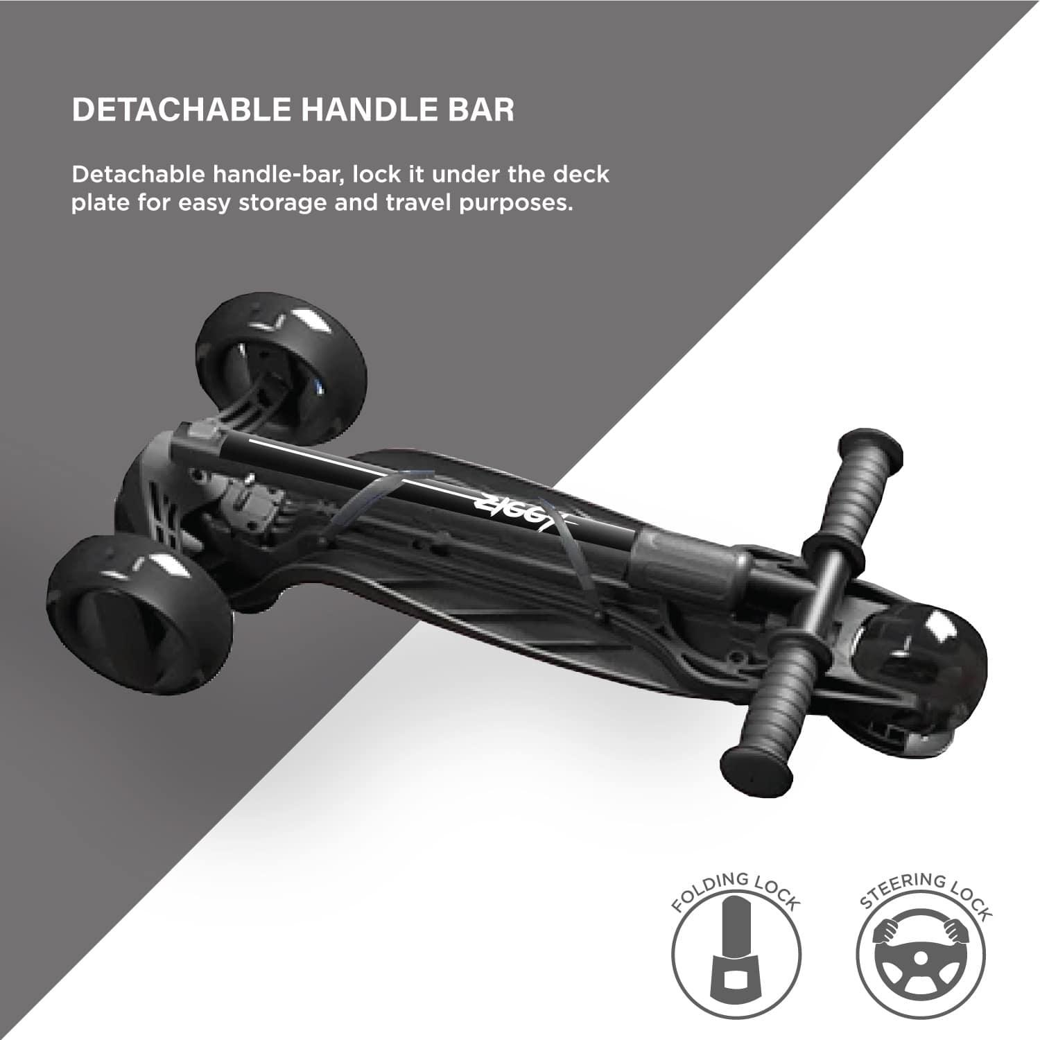 زيجي - سكوتر ثلاثي العجلات بإضاءة إل إي دي - لون أسود