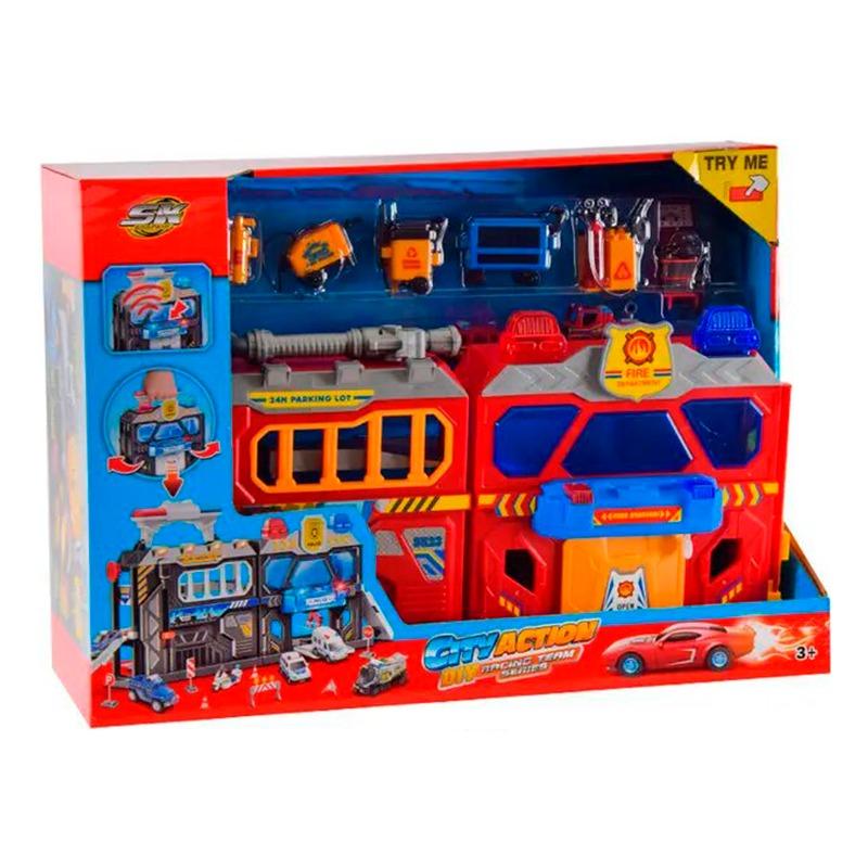 مجموعة لعب مرآب الإطفاء بأصوات واضواء - 2 سيارة