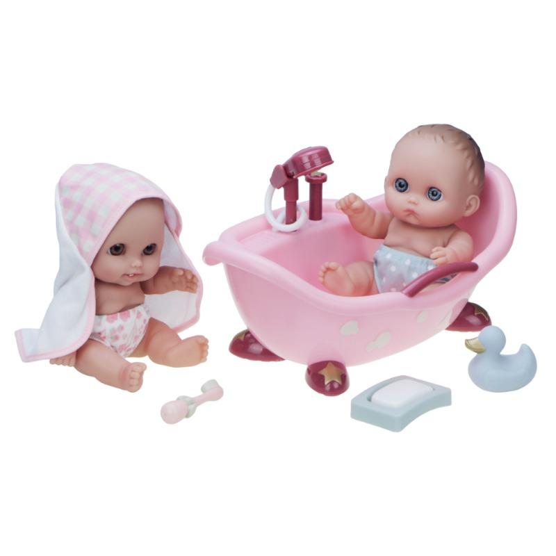 مجموعة دمى التوأم الصغيرة مع حوض استحمام وإكسسوارات