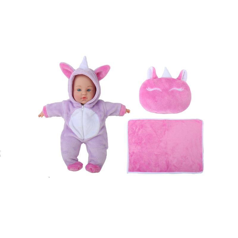 16-Inch Stuffed Unicorn Baby Doll in a Cradle with Pillow and Blanket