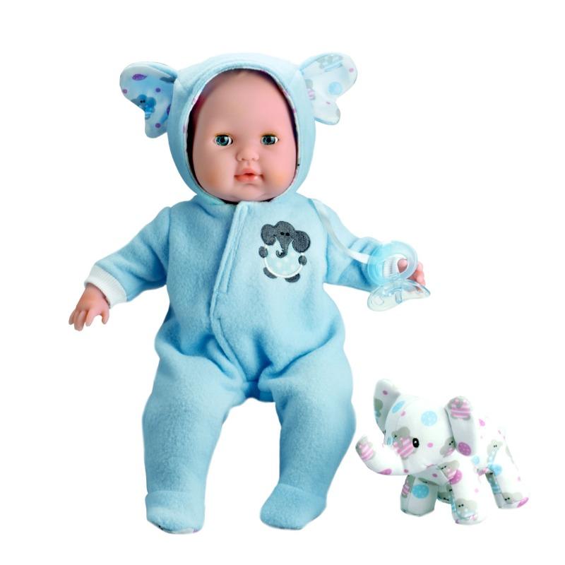 دمية بيبي ناعمة زرقاء بعيون تفتح وتغلق مع لعبة فيل