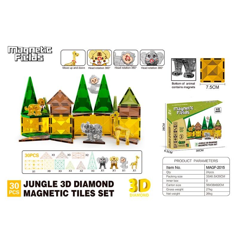 ماجنتك فيلدز - مجموعة الألواح المغناطيسية جانغل دايموند ثلاثية الأبعاد - 30 قطعة
