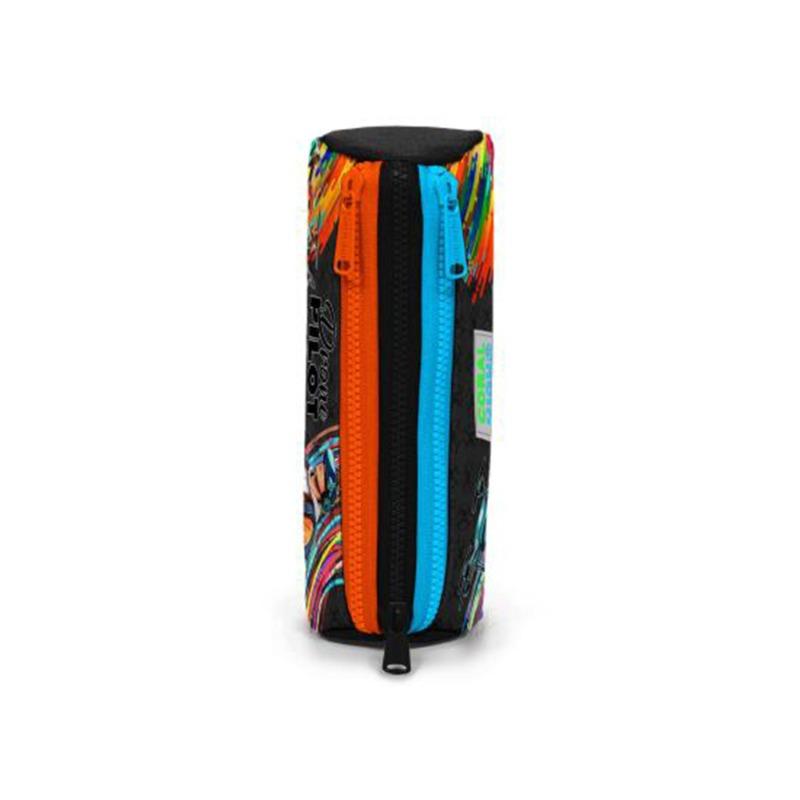 Coral High Kids Black Drone Pilot Patterned Three-Compartment Pencil Bag