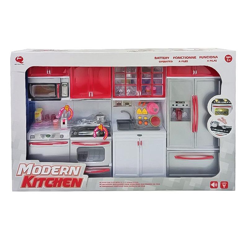 مجموعة أدوات المطبخ بأضواء وأصوات - لون أحمر