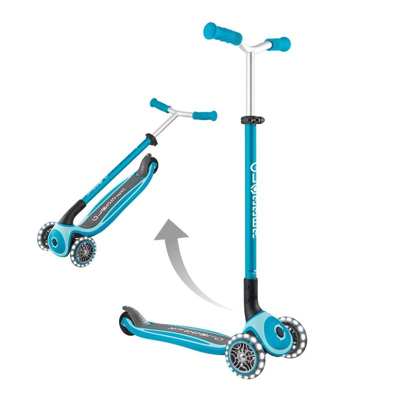 Globber Master Lights Kids Scooter with LED Flashing Wheels - Aqua Blue