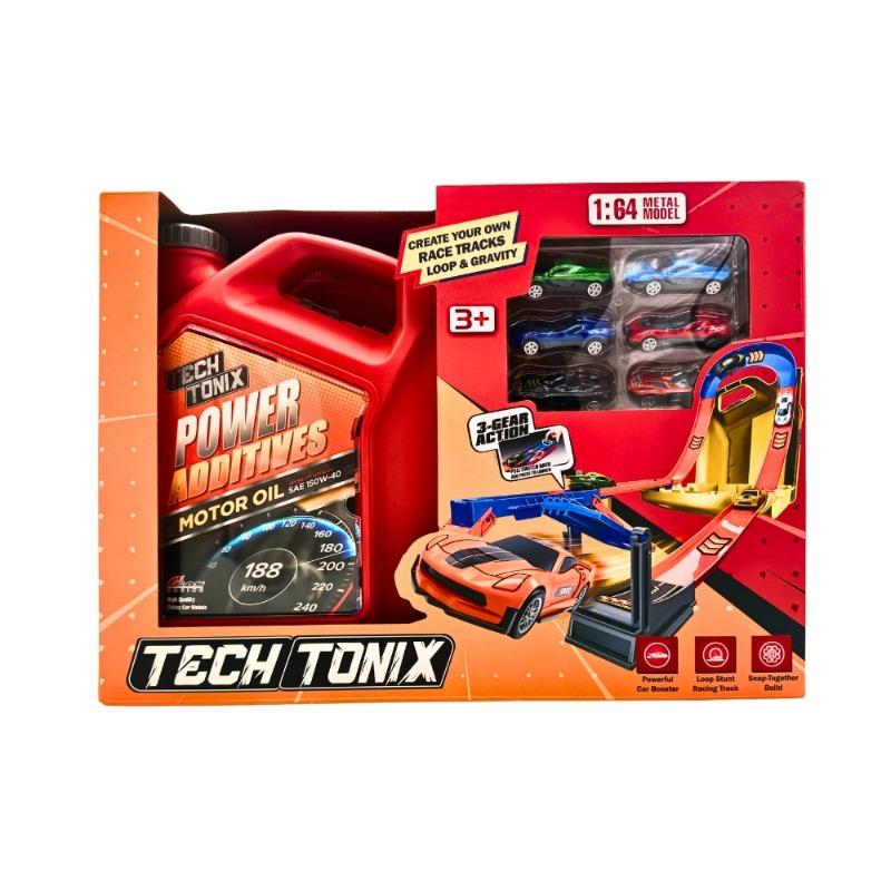 مجموعة مضمار سباق تكنوتونيكس 1:64 مع 6 سيارات معدنية