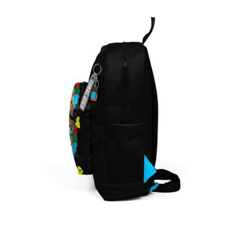 Coral High Kids Black Cartoon Patterned Four Compartment School Backpack